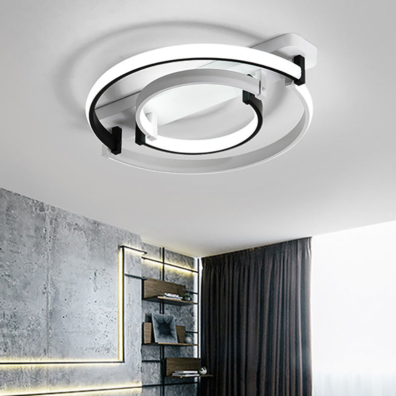 Circular Bedroom Ceiling Lamp Simplicity Acrylic LED Black/White Flush Mount in Warm/White Light, 16"/19.5"/23.5" Wide