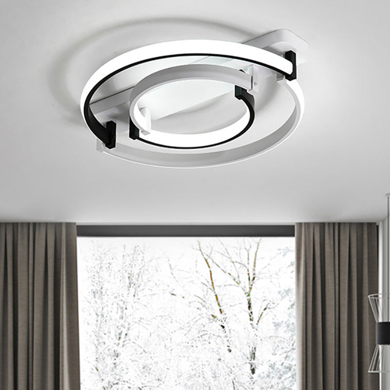 Circular Bedroom Ceiling Lamp Simplicity Acrylic LED Black/White Flush Mount in Warm/White Light, 16"/19.5"/23.5" Wide