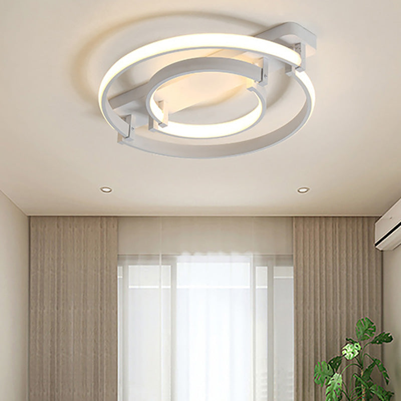 Circular Bedroom Ceiling Lamp Simplicity Acrylic LED Black/White Flush Mount in Warm/White Light, 16"/19.5"/23.5" Wide