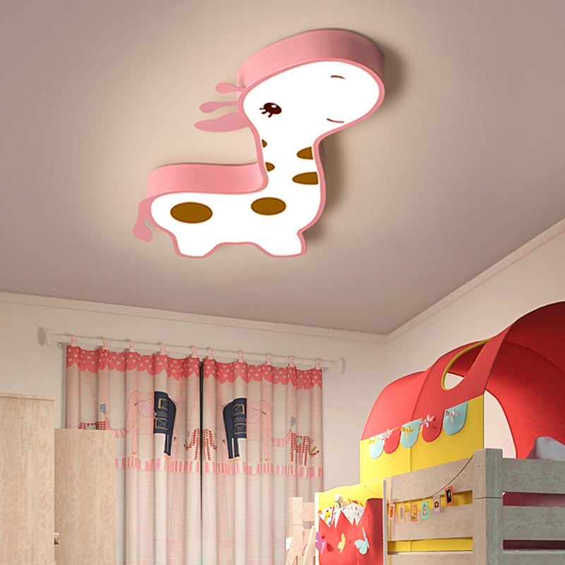 Blue/Pink Giraffe Shaped Flush Light Fixture Cartoon Style LED Acrylic Flush Mount Lamp in Warm/White Light for Bedroom