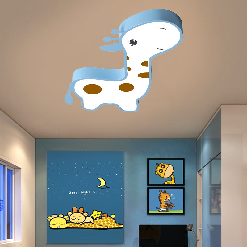 Blue/Pink Giraffe Shaped Flush Light Fixture Cartoon Style LED Acrylic Flush Mount Lamp in Warm/White Light for Bedroom