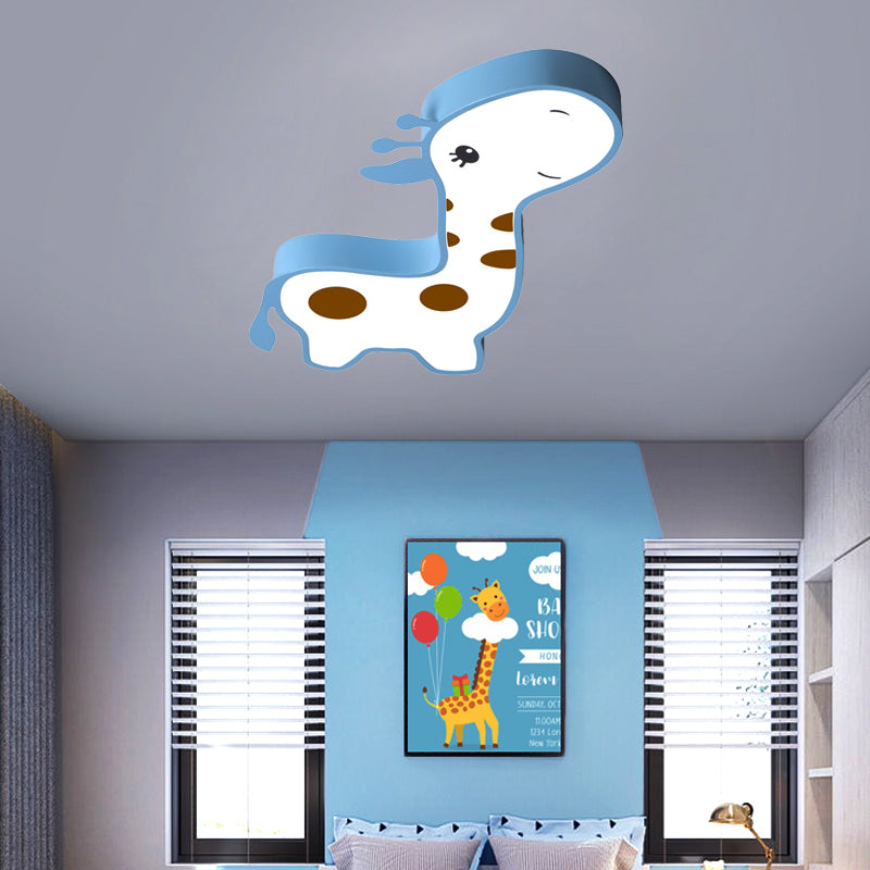 Blue/Pink Giraffe Shaped Flush Light Fixture Cartoon Style LED Acrylic Flush Mount Lamp in Warm/White Light for Bedroom