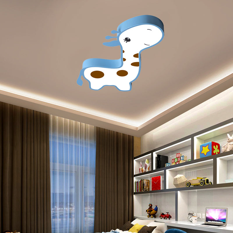 Blue/Pink Giraffe Shaped Flush Light Fixture Cartoon Style LED Acrylic Flush Mount Lamp in Warm/White Light for Bedroom