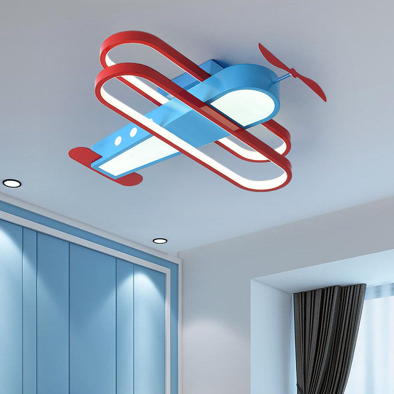 18"/23.5" W Aircraft Flushmount Lighting Kids Aluminum and Acrylic LED Blue Ceiling Mounted Light in Warm/White Light