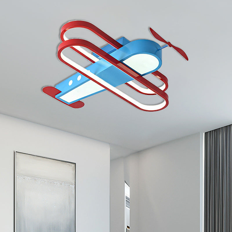 18"/23.5" W Aircraft Flushmount Lighting Kids Aluminum and Acrylic LED Blue Ceiling Mounted Light in Warm/White Light