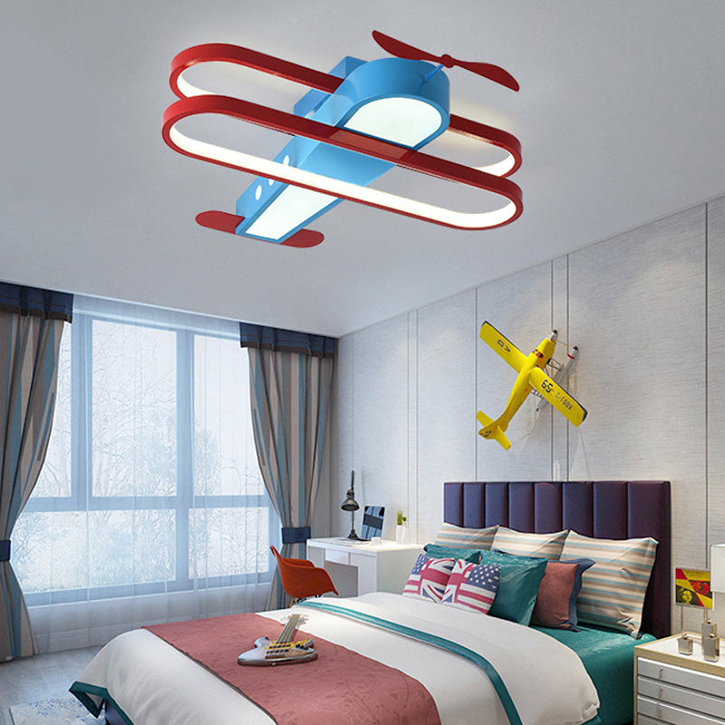 18"/23.5" W Aircraft Flushmount Lighting Kids Aluminum and Acrylic LED Blue Ceiling Mounted Light in Warm/White Light