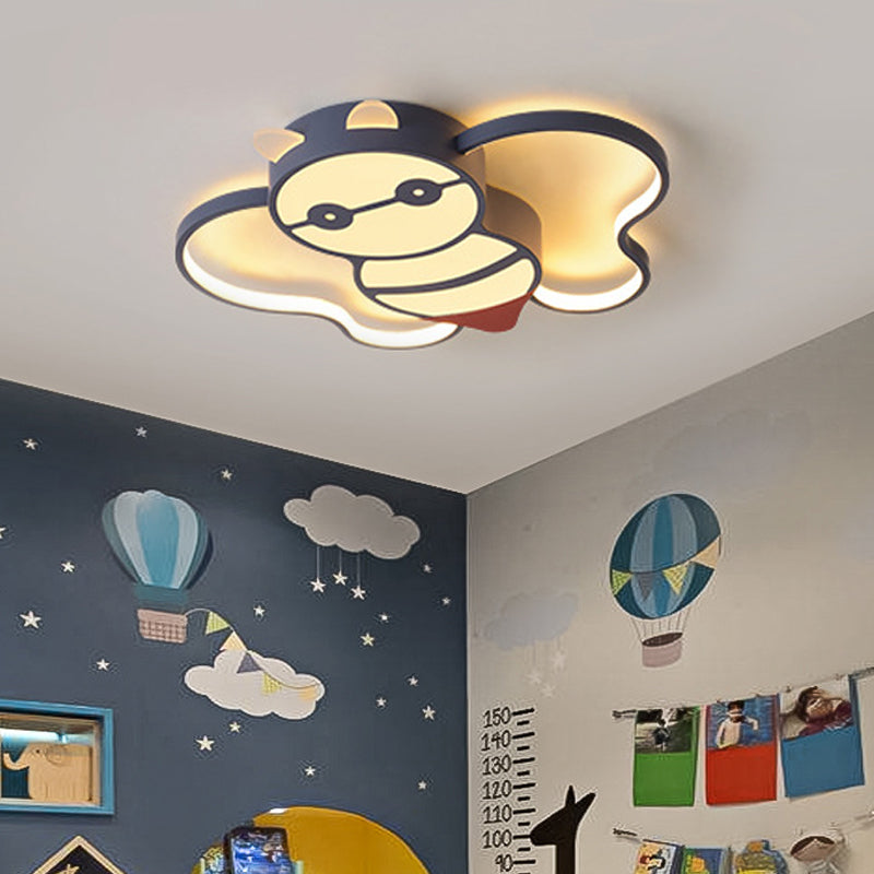 Kids Bee Design Flush Mount Lighting Acrylic LED Children Room Blue Ceiling Lamp in Warm/White Light, 15"/20.5" Width