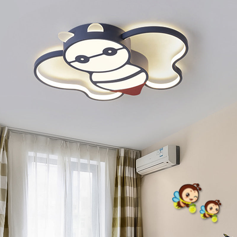 Kids Bee Design Flush Mount Lighting Acrylic LED Children Room Blue Ceiling Lamp in Warm/White Light, 15"/20.5" Width