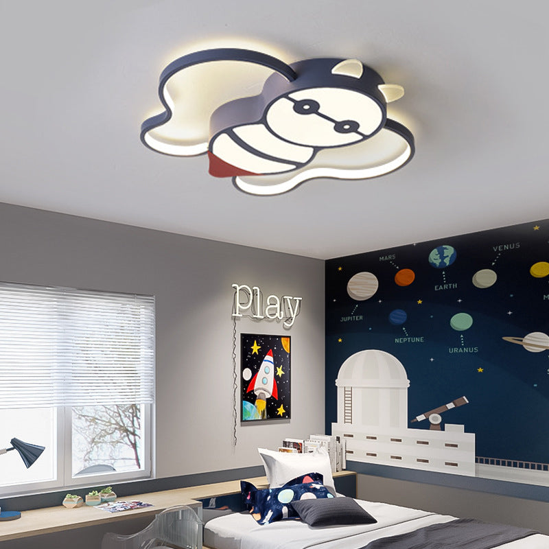 Kids Bee Design Flush Mount Lighting Acrylique DEL Children Room Blue Ceiling Lamp in Warm / White Light, 15 "/20.5" Largeur