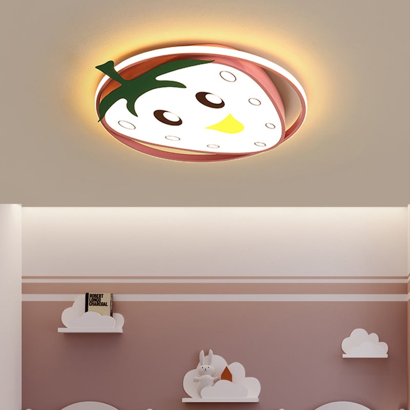 Strawberry Design Flushmount Briting Cartoon Acrylique LED Children Room Ceiling Mount Light in Pink