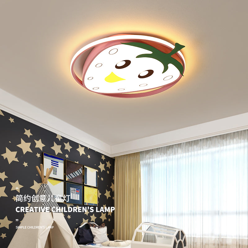 Diseño de fresa, iluminación empotrada, luz LED acrílica de dibujos animados para montaje en techo de habitación de niños en rosa