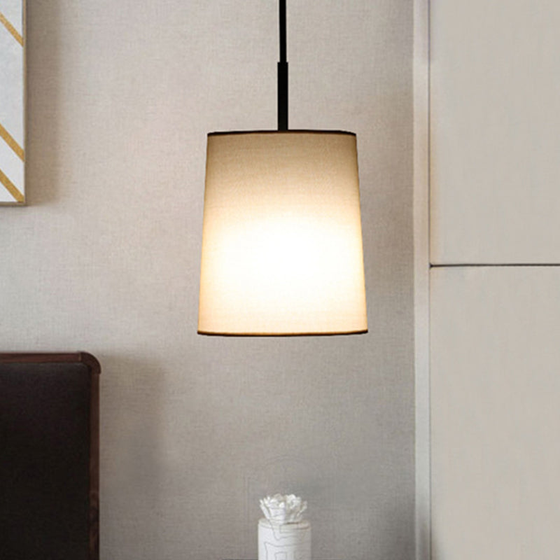 LED Cylinder Ceiling Pendant Light Classic White Fabric Hanging Lamp for Bedroom