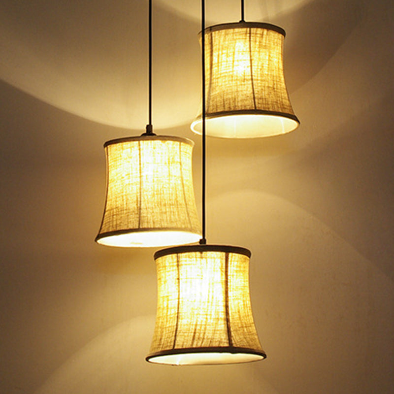 3 lumières Plend Trum Pendants Classic Flaxen Fabric de plafond Light avec canopée ronde / linéaire