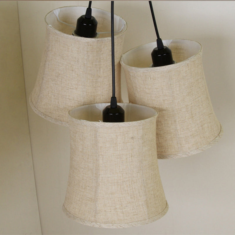 3 lumières Plend Trum Pendants Classic Flaxen Fabric de plafond Light avec canopée ronde / linéaire