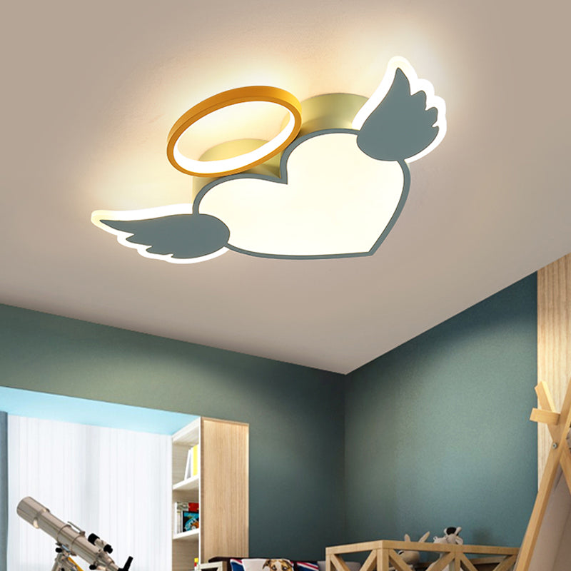 Metal Heart Led Flushmount Lamp Cartoon 19,5 "/23.5" W LED Blu / Rosa Soffitto Illuminazione con Acrylic Diffuser in Warm / White Light