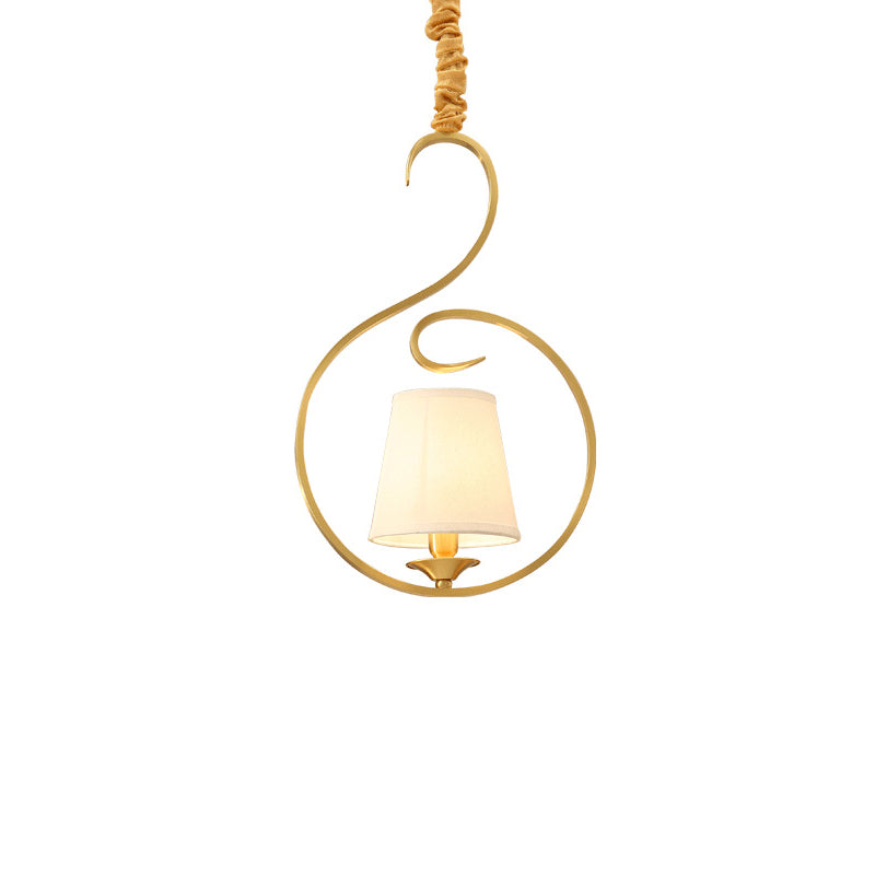 Traditionele kegelhangend plafondlicht 1 lichte stof hangluchting in goud voor woonkamer