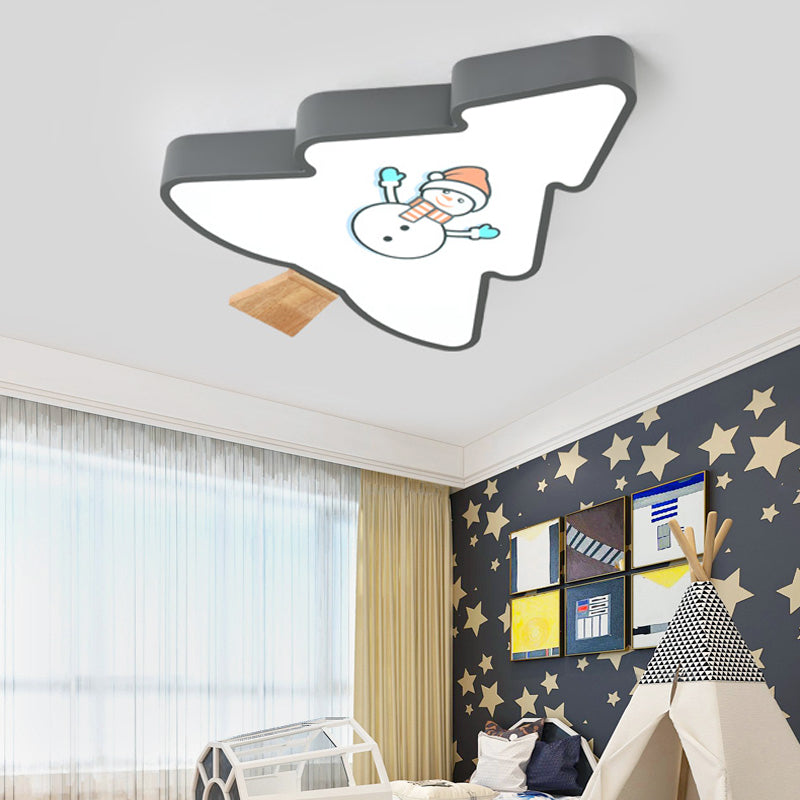 Green/Gray Tree Flush Mount Light Kids LED Acrylic Flush Mount Ceiling Fixture with Snowman Pattern