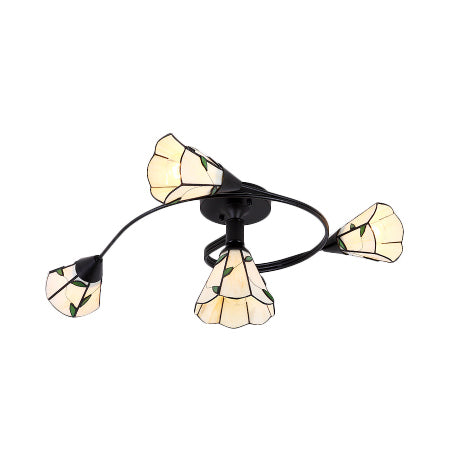 4/6 Heads Curved Semi Flush Light Tiffany Style Stained Glass Bedroom Semi Flushmount in White