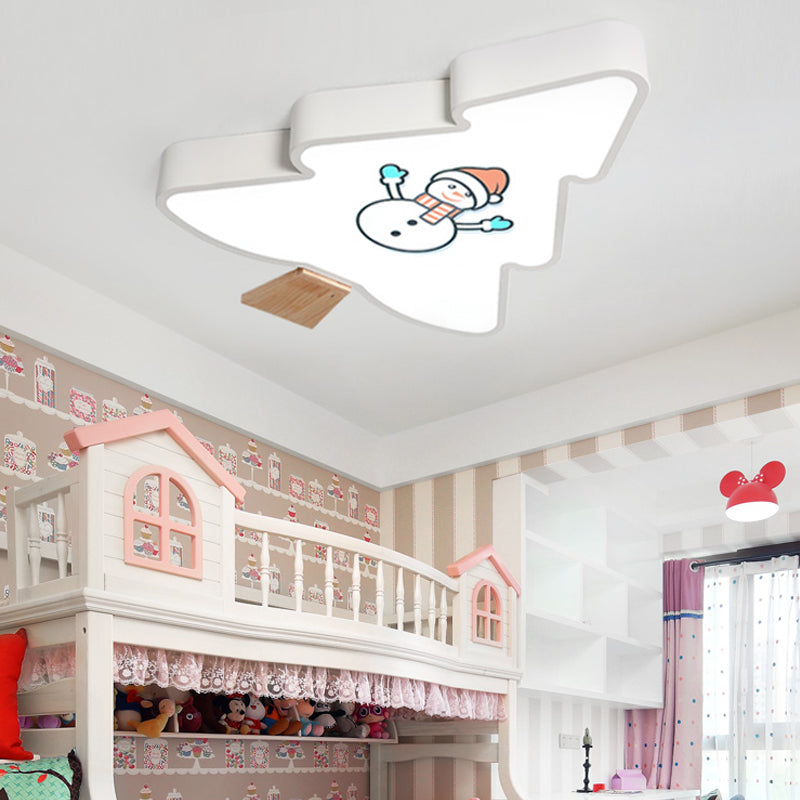 Green/Gray Tree Flush Mount Light Kids LED Acrylic Flush Mount Ceiling Fixture with Snowman Pattern