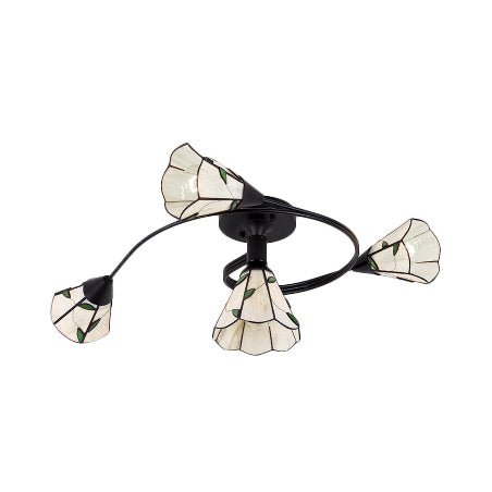 4/6 Heads Curved Semi Flush Light Tiffany Style Stained Glass Bedroom Semi Flushmount in White