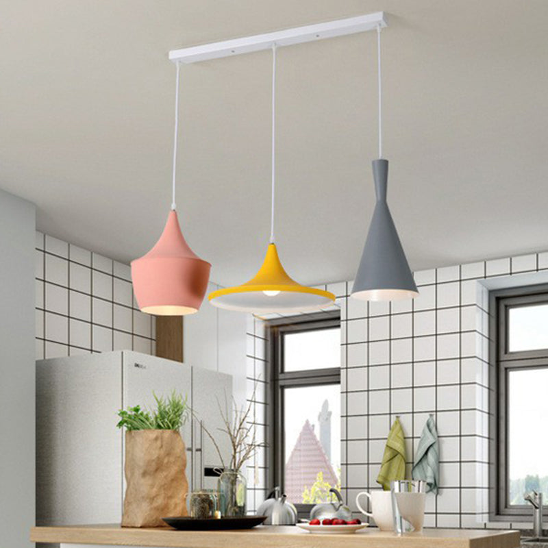 Shaded Hanging Lighting Minimalistic Metallic 3 Heads Pink-Yellow Multi Light Pendant