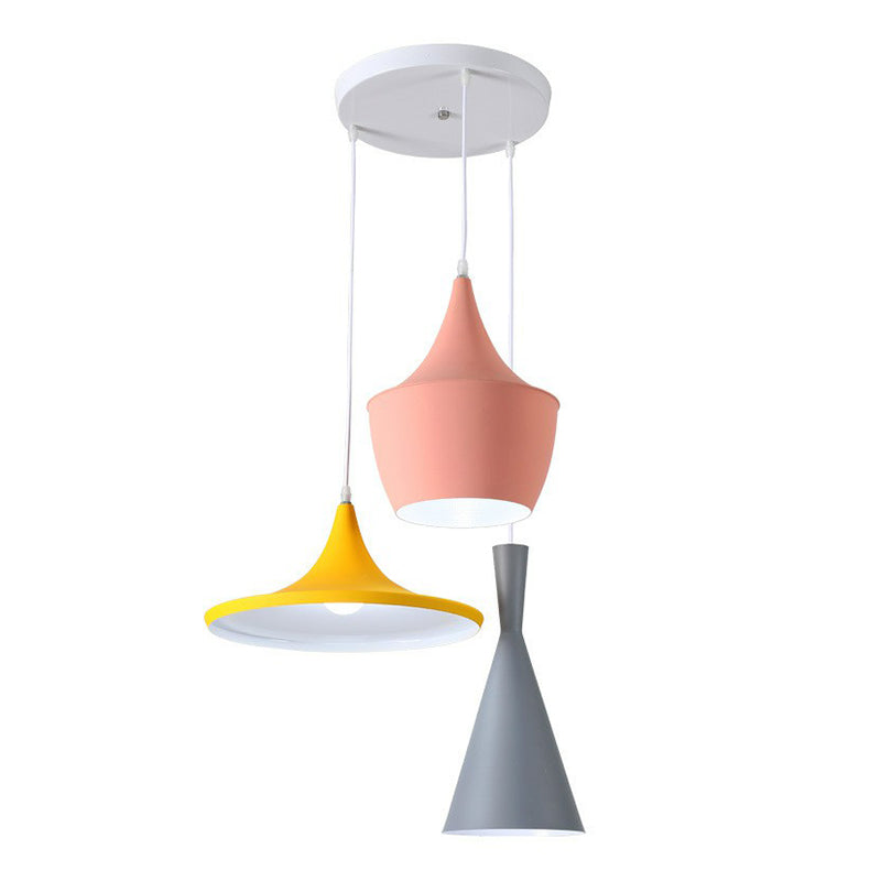 Shaded Hanging Lighting Minimalistic Metallic 3 Heads Pink-Yellow Multi Light Pendant