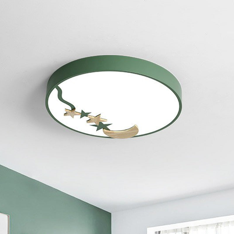 Circular Flush Ceiling Light Simplicity Acrylic LED Flush Mount Lighting Fixture with Decorative Star and Moon