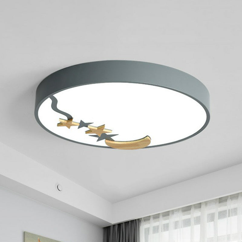 Circular Flush Ceiling Light Simplicity Acrylic LED Flush Mount Lighting Fixture with Decorative Star and Moon