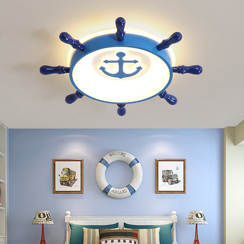 Blauwe Rudder Flush hanglamp kinder LED acryl plafondmontagelamp met ankerpatroon, warm/wit licht