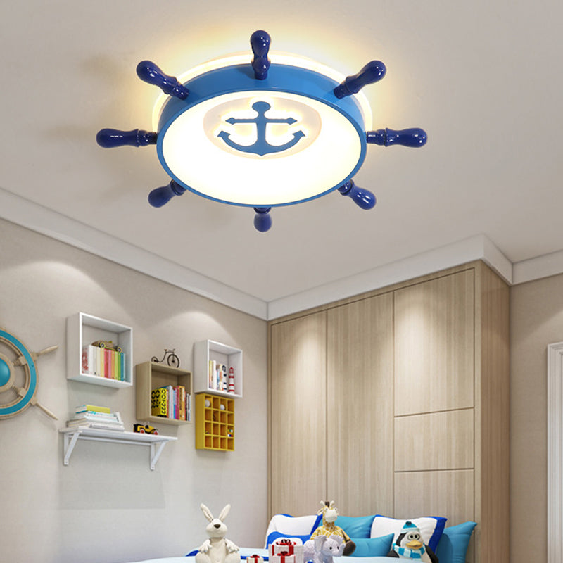 Lampada a sospensione da incasso a timone blu per bambini Lampada da soffitto in acrilico a LED con motivo ad ancora, luce calda/bianca