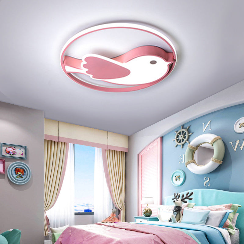 Cartoon Style LED Flush Mount Lamp with Acrylic Shade Pink Flushmount Lighting for Bedroom, 18"/21.5" Diameter