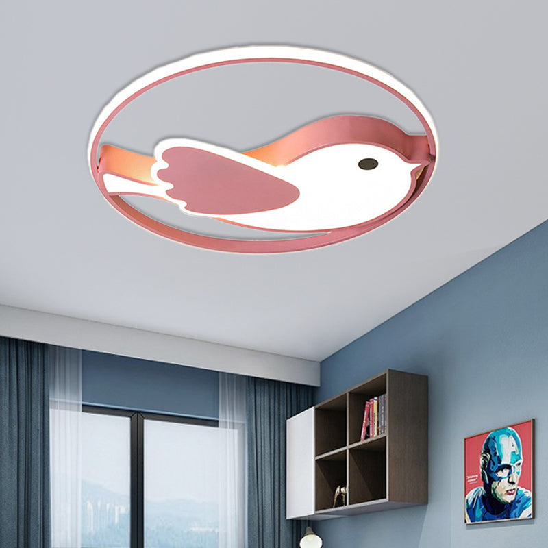 Cartoon Style LED Flush Mount Lamp with Acrylic Shade Pink Flushmount Lighting for Bedroom, 18"/21.5" Diameter