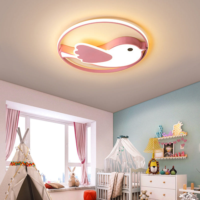 Cartoon Style LED Flush Mount Lamp with Acrylic Shade Pink Flushmount Lighting for Bedroom, 18"/21.5" Diameter