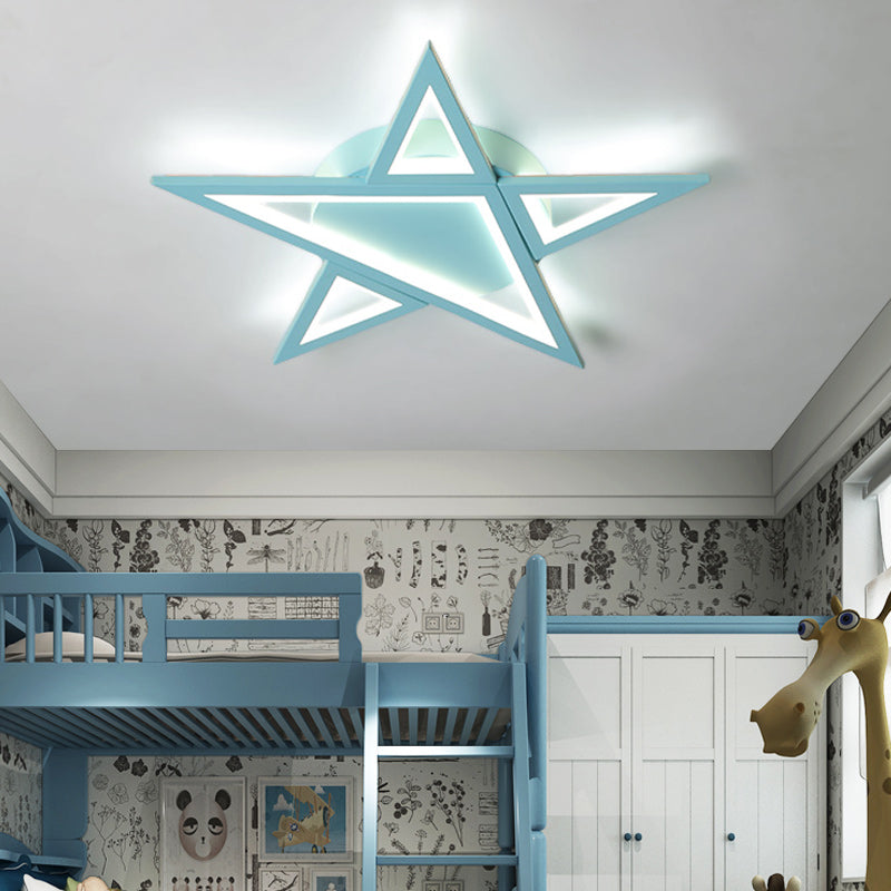 Lámpara colgante empotrada en forma de estrella de aluminio, estilo modernista, LED azul/rosa, luz de montaje en techo en luz blanca/cálida