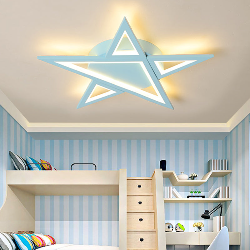 Lámpara colgante empotrada en forma de estrella de aluminio, estilo modernista, LED azul/rosa, luz de montaje en techo en luz blanca/cálida