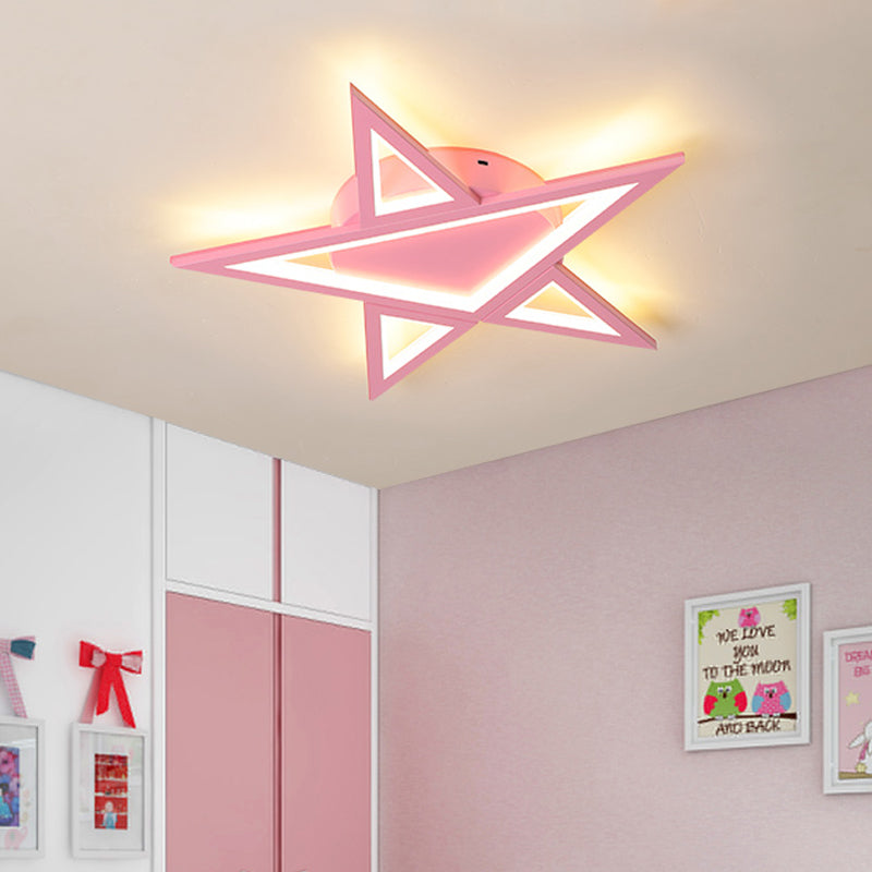 Aluminum Star Shaped Flush Pendant Light Modernism Style LED Blue/Pink Ceiling Mount Light in Warm/White Light