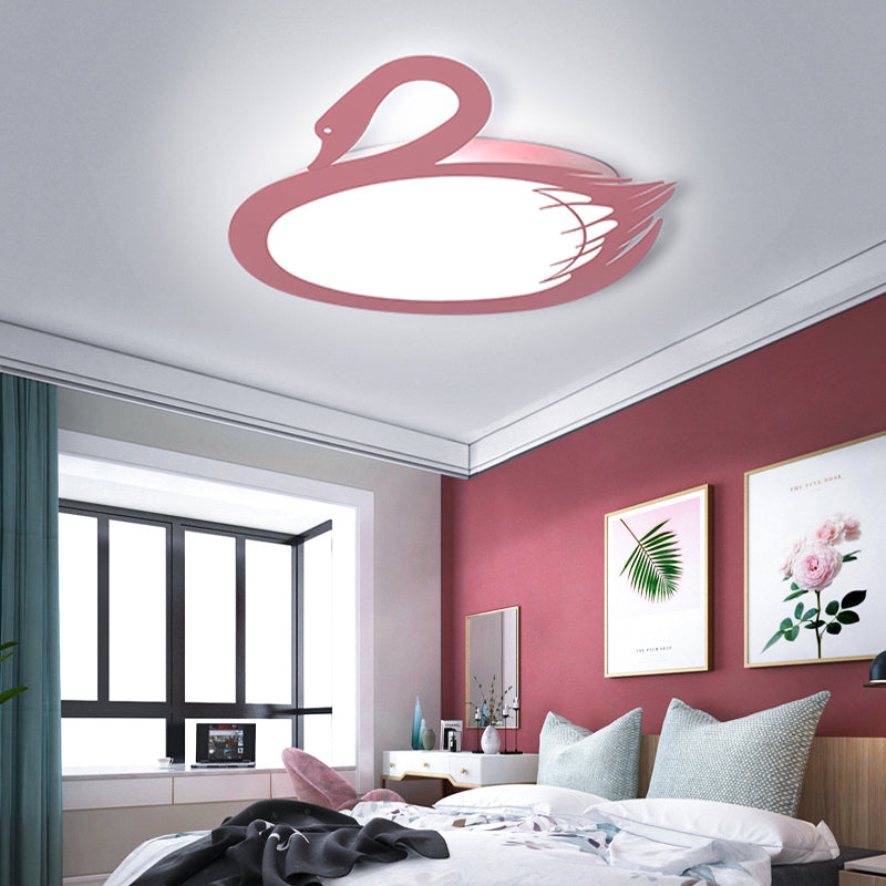 LED Style Moderne Flush Mount Lighting with Acrylic Shade Pink Swan Flushmount Ceiling Fixture in Warm / White Light