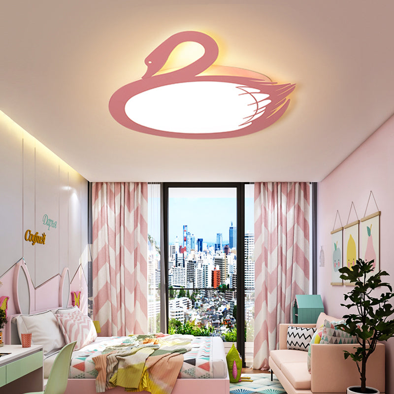 Modern Style LED Flush Mount Lighting with Acrylic Shade Pink Swan Flushmount Ceiling Fixture in Warm/White Light