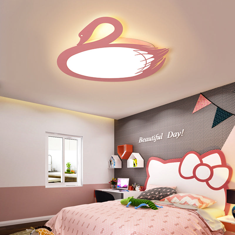 Modern Style LED Flush Mount Lighting con Acrylic Shade Pink Swan Flushmount Massimale Fixture in Warm / White Light