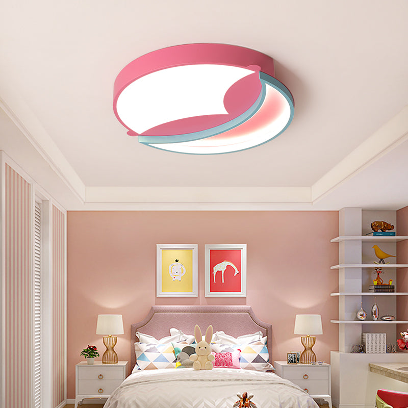 Silicone Round Flush Ceiling Light Cartoon Stylish LED Blue/Pink Ceiling Mounted Lamp for Bedroom, Warm/White Light