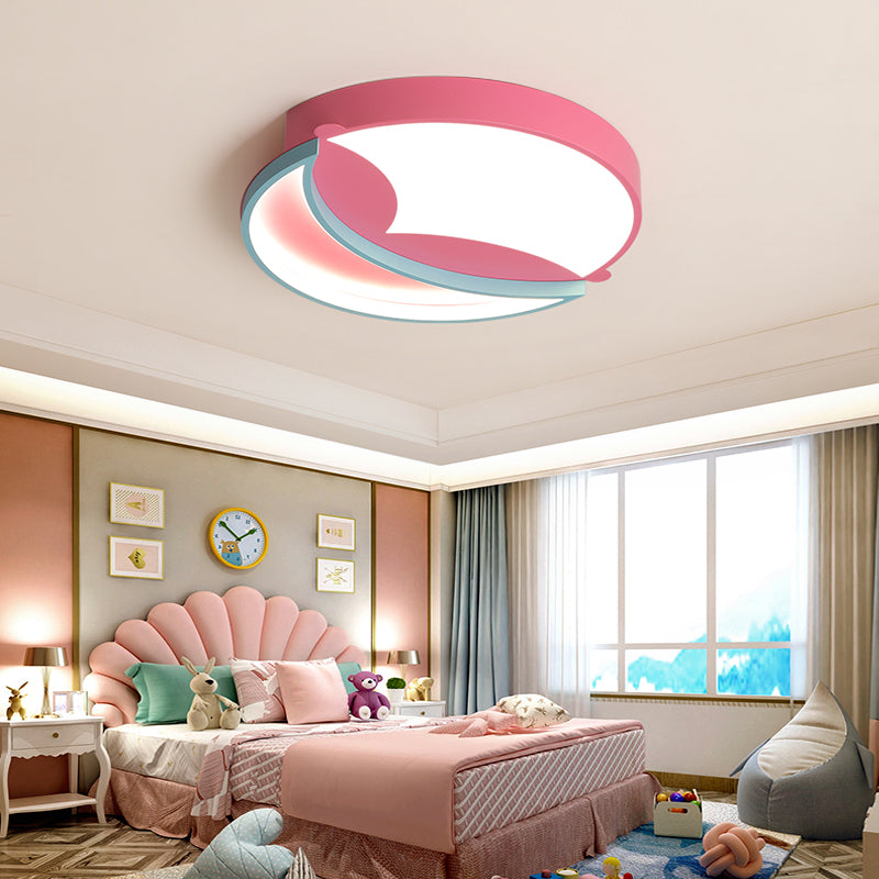 Silicone Round Flush Ceiling Light Cartoon Stylish LED Blue/Pink Ceiling Mounted Lamp for Bedroom, Warm/White Light