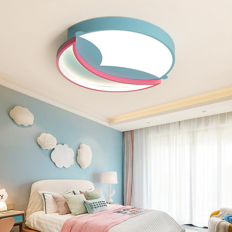 Silicone Round Flush Ceiling Light Cartoon Stylish LED Blue/Pink Ceiling Mounted Lamp for Bedroom, Warm/White Light