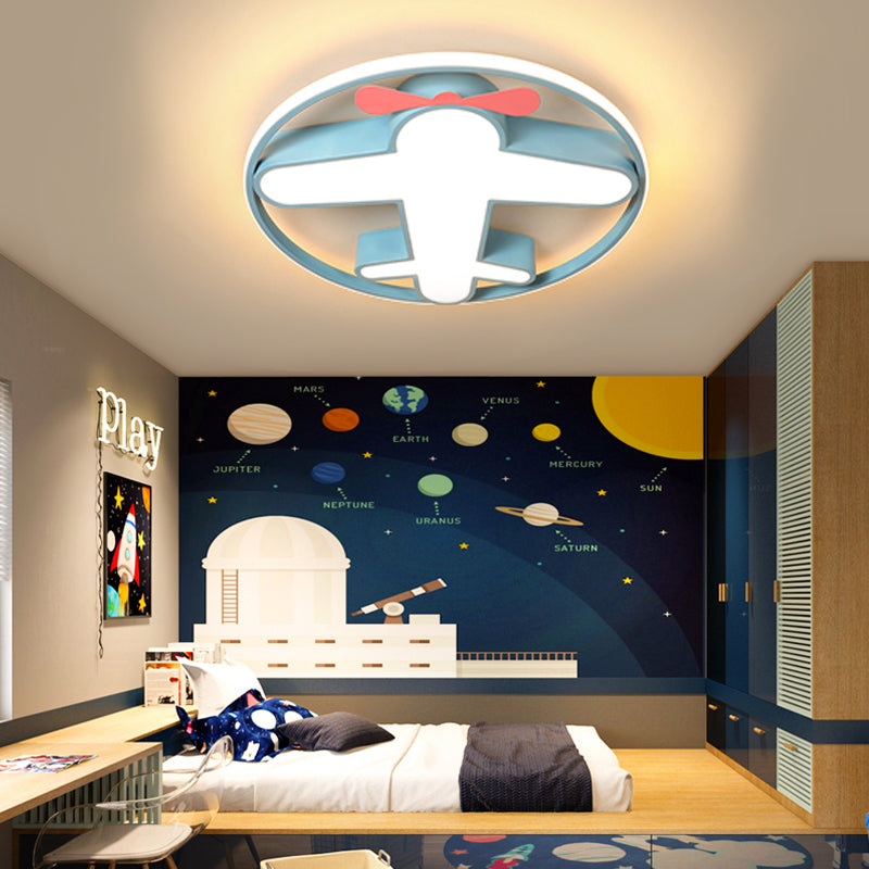 Contemporary LED Flushmount Light with Acrylic Shade Blue Plane Design Ceiling Mounted Light in Warm/White Light for Kids