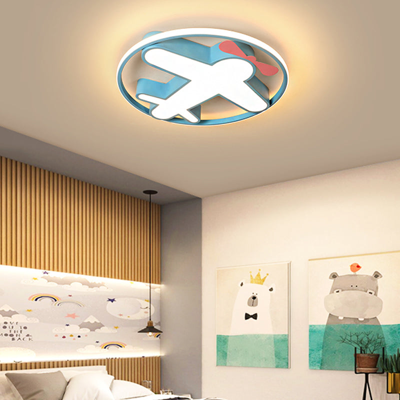 Contemporary LED Flushmount Light with Acrylic Shade Blue Plane Design Ceiling Mounted Light in Warm/White Light for Kids