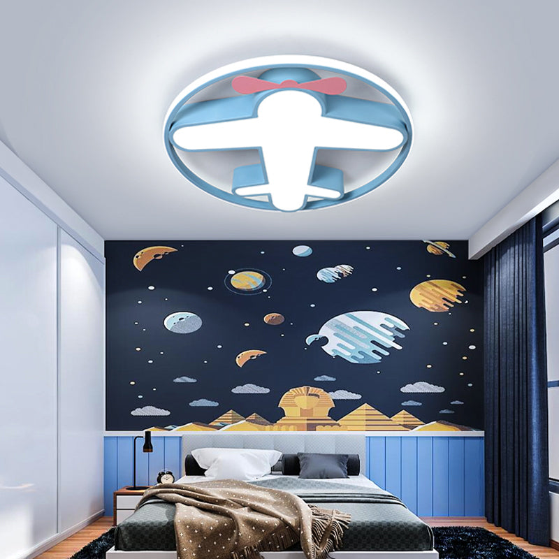 Contemporary LED Flushmount Light with Acrylic Shade Blue Plane Design Ceiling Mounted Light in Warm/White Light for Kids