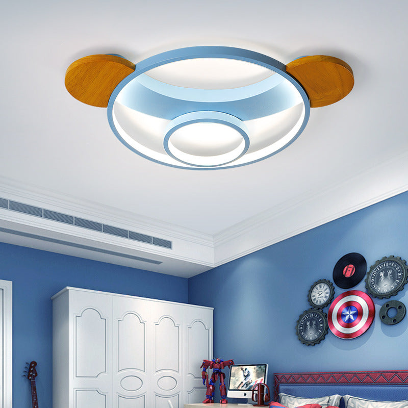 16"/19.5"W Bear Shaped Ceiling Light Fixture Kid Silicone LED Blue/Pink Flush Mount Lamp for Children Bedroom, Warm/White Light