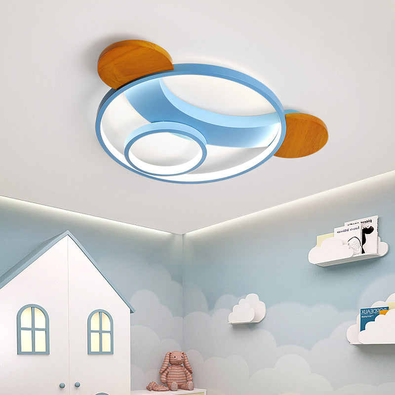 16 "/19.5" W Bear Shaped Ceiling Light Fixture Kid Silicone LED Blue / Pink Flush Mount Lamp for Children Bedroom, Warm / White Light