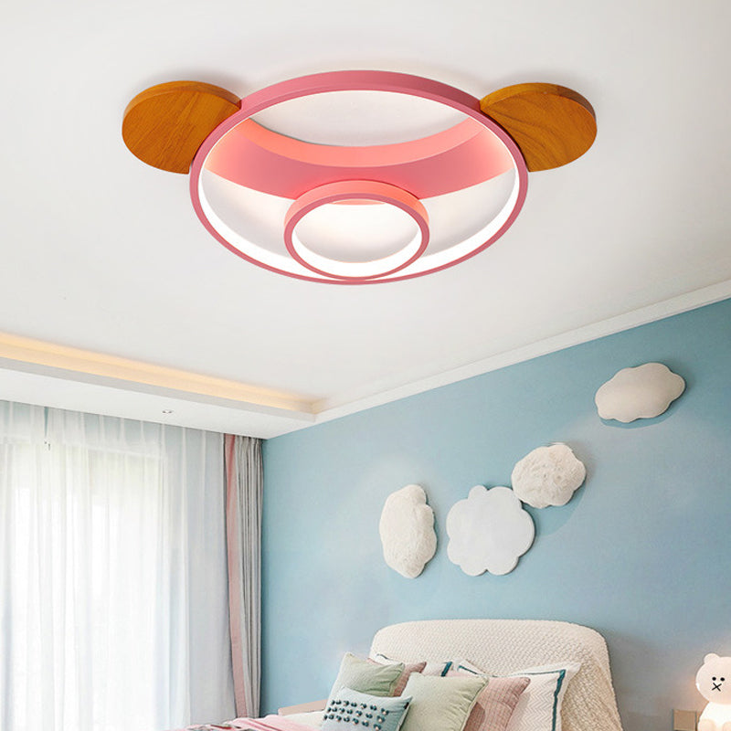 16 "/19.5" W Orso a forma di orso Light Fixture Kid Silicone LED Blue / Pink Flush Montaggio Lampada per Bambini Bedroom, Warm / White Light