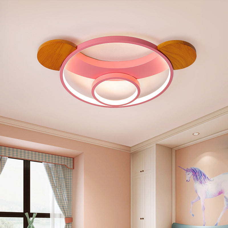 16"/19.5"W Bear Shaped Ceiling Light Fixture Kid Silicone LED Blue/Pink Flush Mount Lamp for Children Bedroom, Warm/White Light