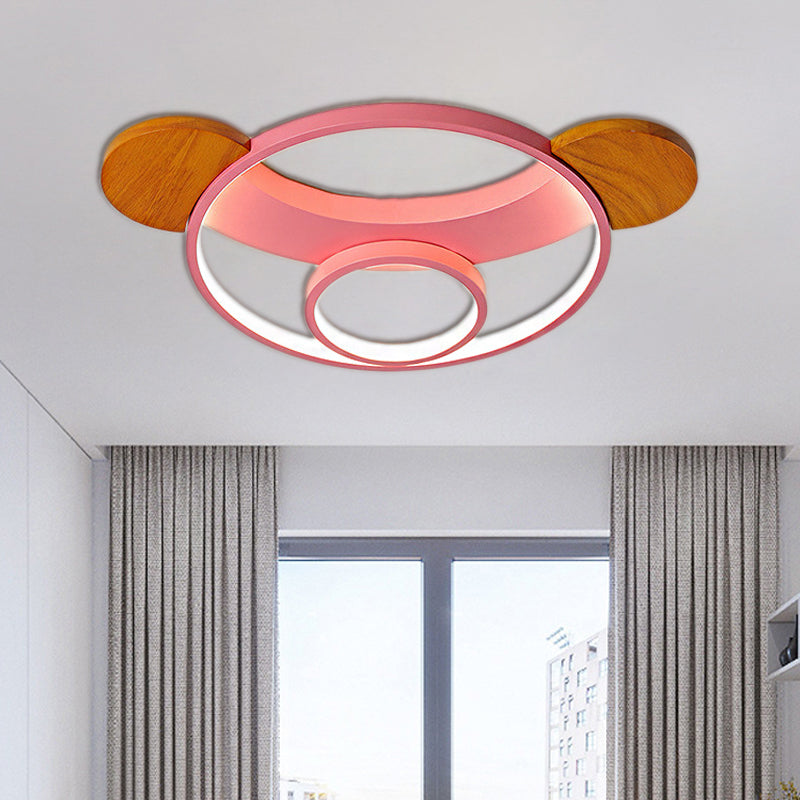 16"/19.5"W Bear Shaped Ceiling Light Fixture Kid Silicone LED Blue/Pink Flush Mount Lamp for Children Bedroom, Warm/White Light